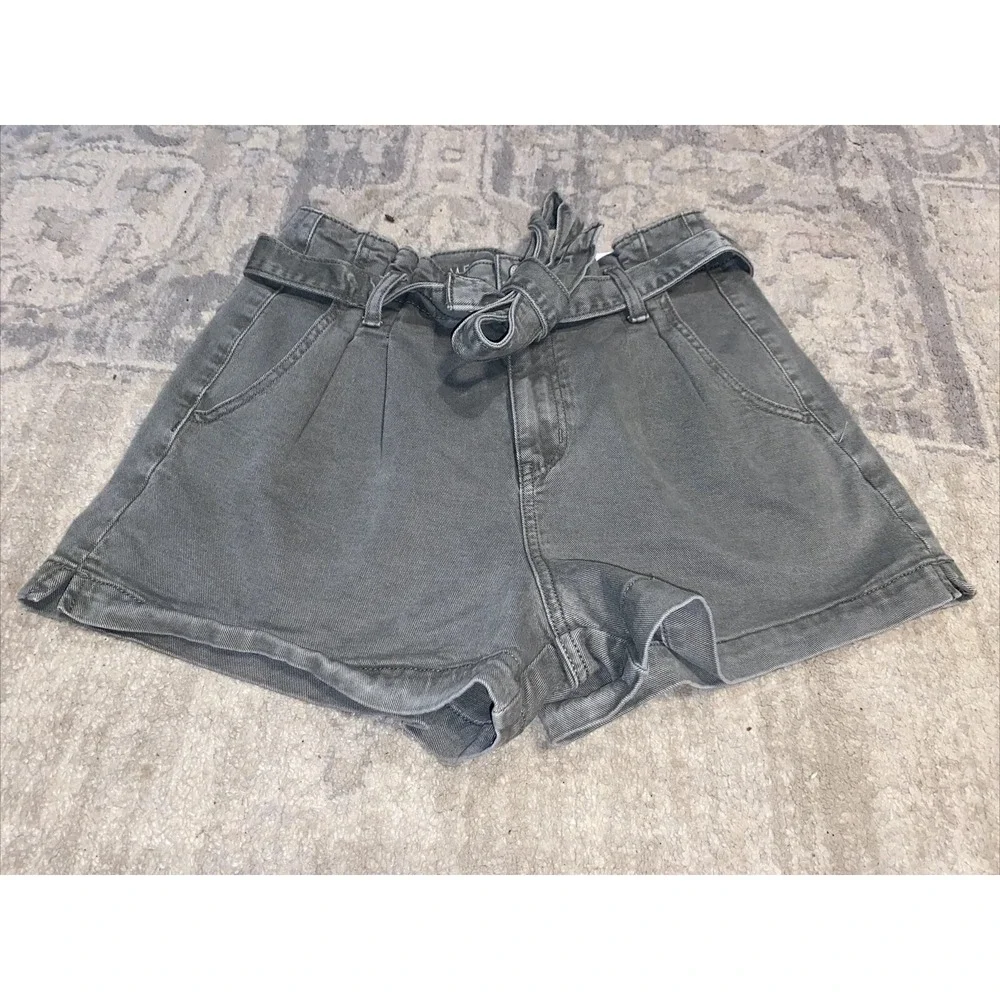 New American‎ Eagle paper bag tie high rise Mom Green Jean Shorts Womens Sz 4